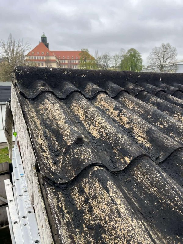 Altes Asbestdach aus Wellplatten vor der Sanierung